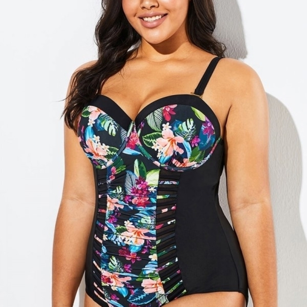 MeetCurve Underwire One Piece Swimsuit – 4X – Black Floral – NWT image 2